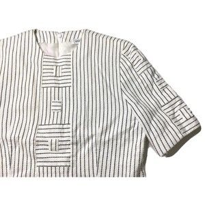 Vtg Gene Roye Womens Striped Geometric Panel Woven Blouse Top Shirt Size 10 S M